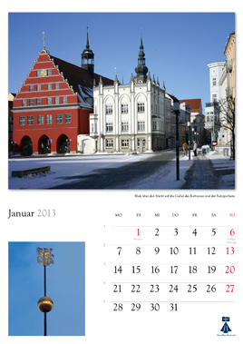 Beschreibung: Bildkalender "Universitts- und Hansestadt Greifswald 2013"  Herausgeber: HansePhotoStralsund Fotografien: Eckhard Fraede